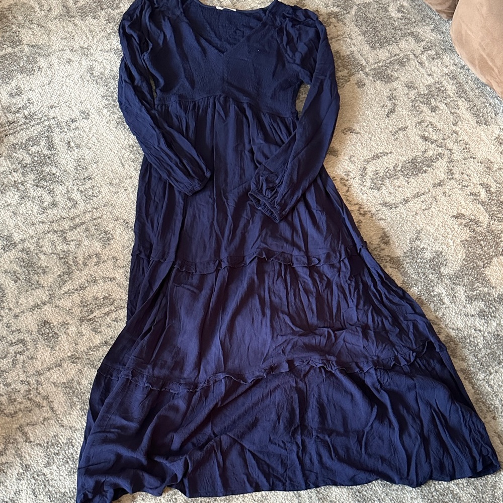 In Bloom Midnight Blue Long Sleeve Dress